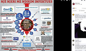 Bill Gates on Facebook portrayed as the mastermind who is controlling the COVID-19 agenda to spread fear and control to the global population.