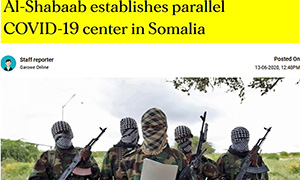 Headline from a Somalia-based media organization relaying a public health press conference by Al-Shabaab fighters